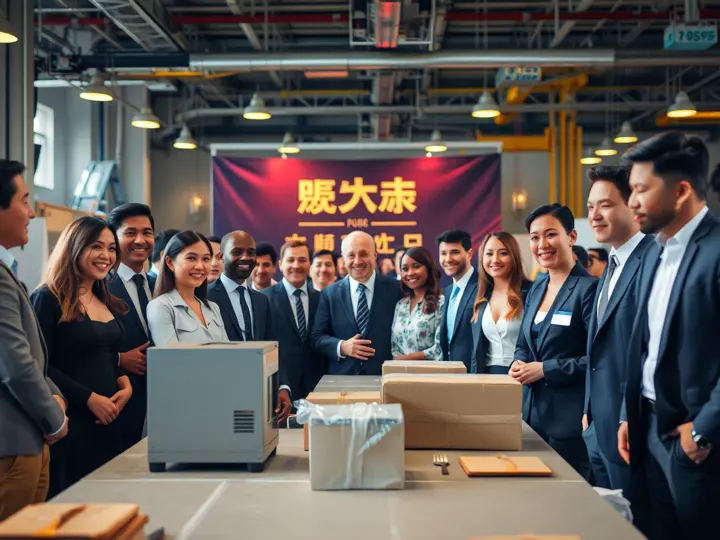 企业年会现场员工交流场景